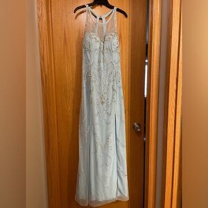 Light blue floor length prom dress